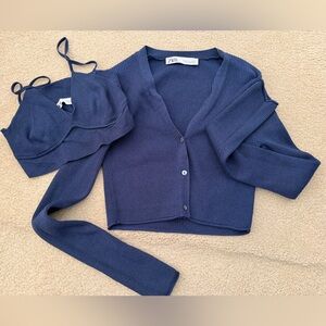 Zara ribbed cardigan set - navy